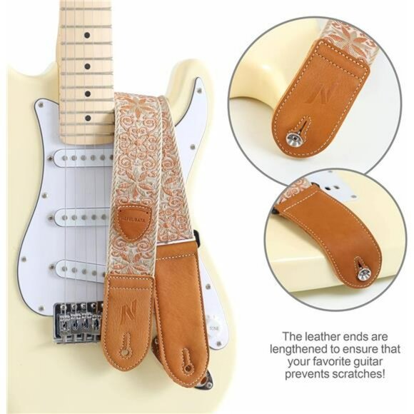 Vintage Woven Guitar Strap Adjustable Leather Ends for Acoustic Bass Electric - Picture 5 of 7